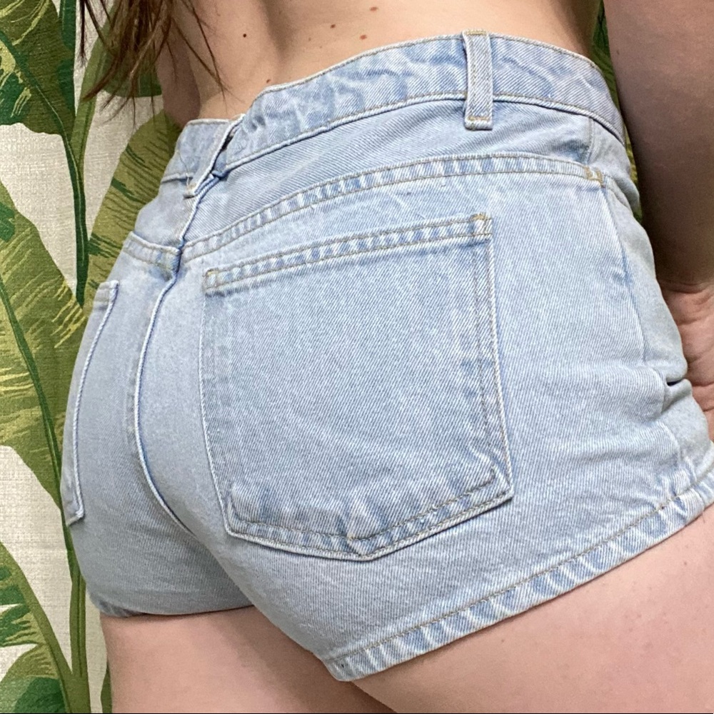 American Apparel Light Wash Button Fly Denim Shorts